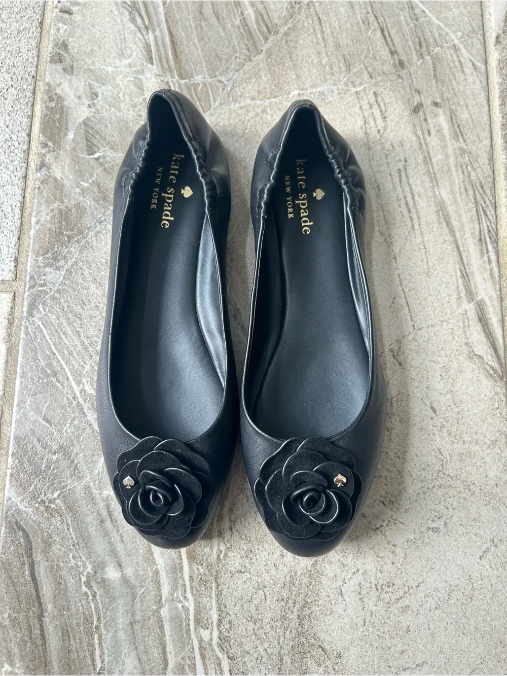 NWOB Kate Spade Women’s Size 8B Black Leather Flora Ballet Flats